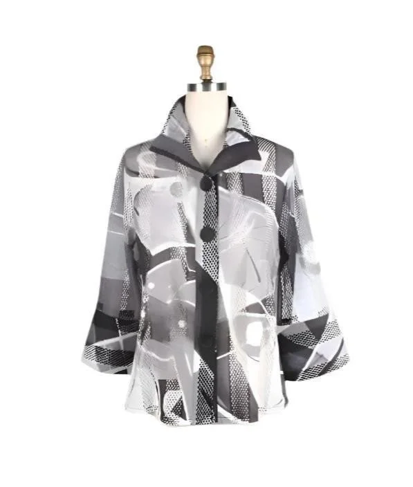 Damee Abstract-Print Button Front Jacket  - 2386-GRY - Sizes L - XXL Only!