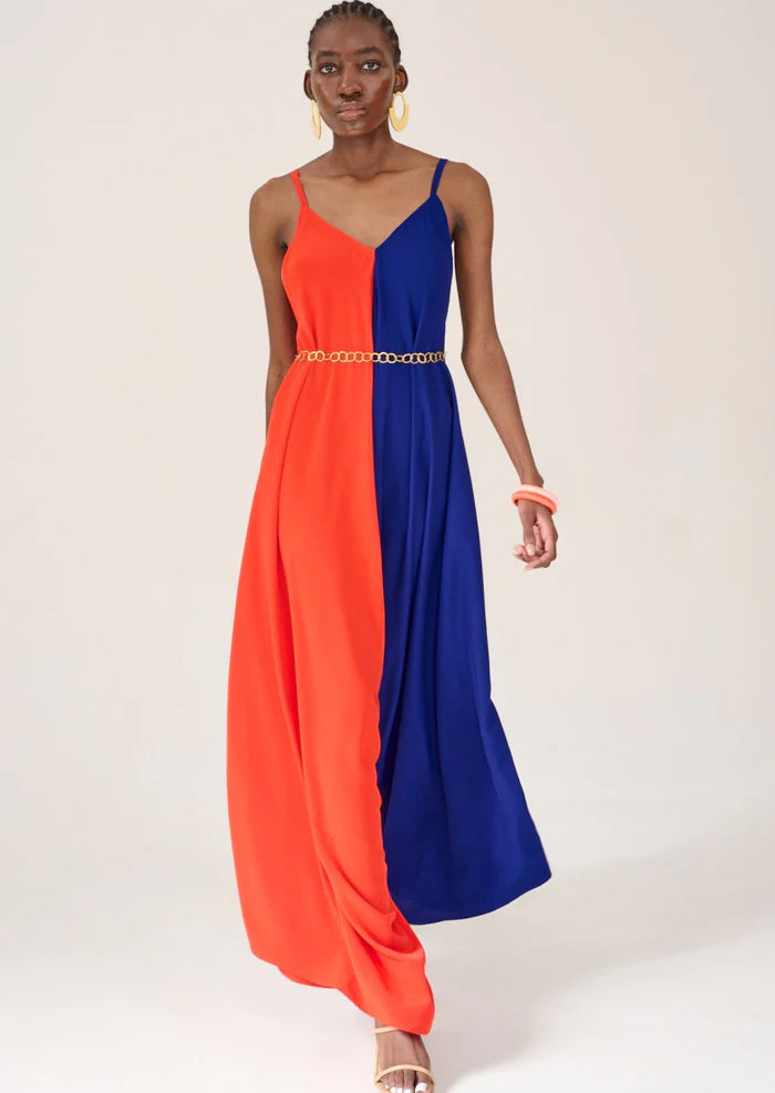 Kahindo Longstreet Color Block Jumpsuit with spaghetti straps and side pockets