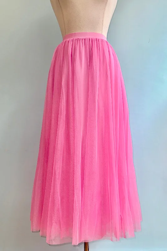 Bubblegum Pink Mesh Midi Skirt