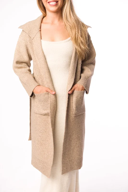 Lenore Coatigan with Ribbed Collar & Pockets in Mushroom