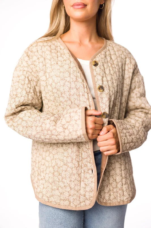 Annabelle Ditsy Floral Print Quilted Jacket in Natural