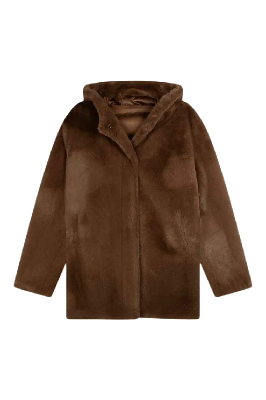 Repeat Cashmere Faux Fur Coat in Coffee